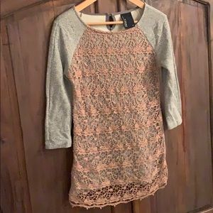 Anthropologie Crochet Overlay Sweatshirt Tunic